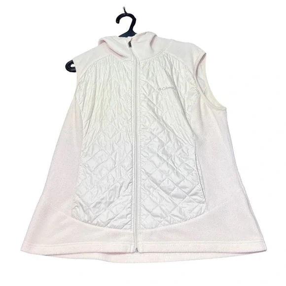 Columbia Quilted Fleece Hooded Vest Womens XL Cream Therma Coil Layering Outdoor - Picture 2 of 16